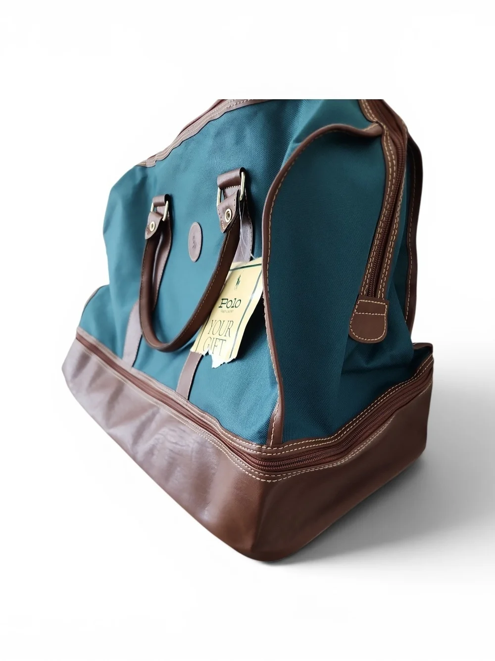 Vintage Polo Ralph Lauren Teal and Brown Canvas & Leather Travel Duffel
